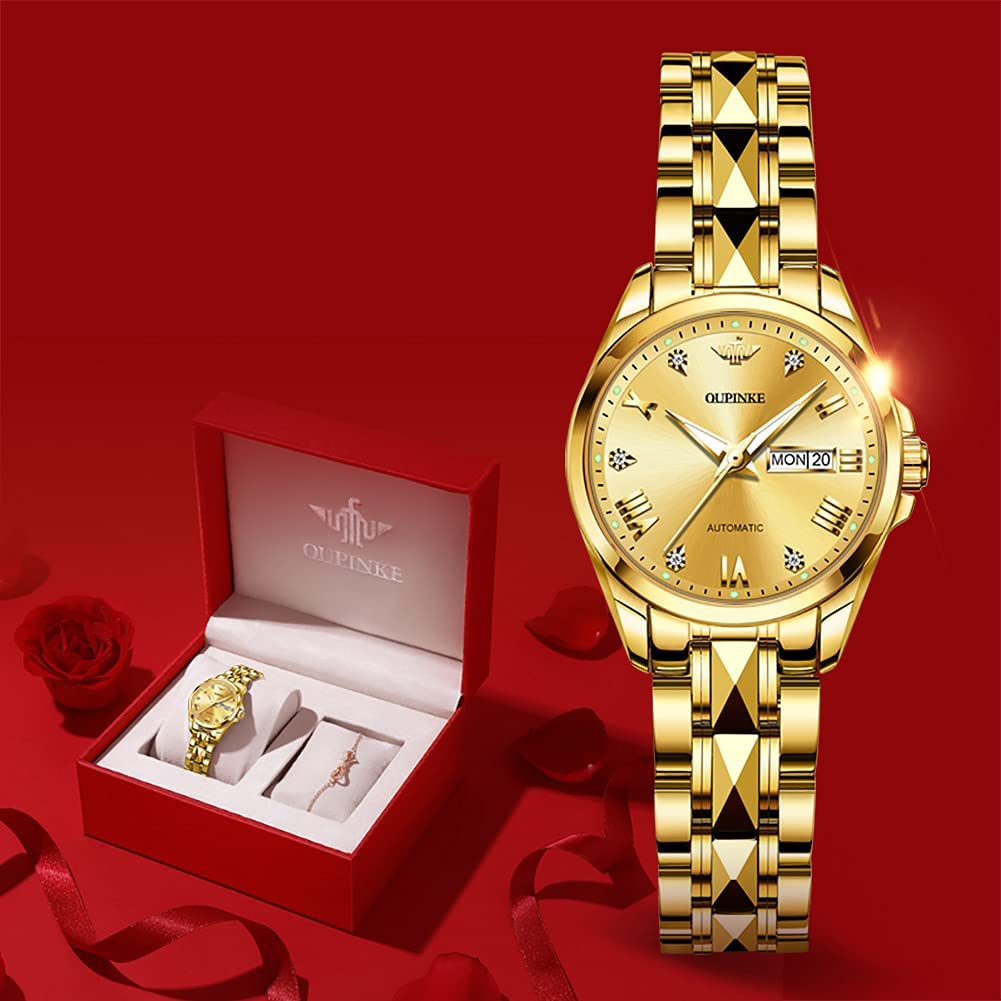 OUPINKE Swiss Brand Women Watch Automaitc Slef Winding Mechanical Fashion Bracelet Set Sapphire Crystal Dress Waterproof Ladies Wrist Watch - Image 2